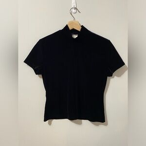 Y2K La Senza Black Velvet Mock Neck T-Shirt Top Cropped Whimsigoth Vamp